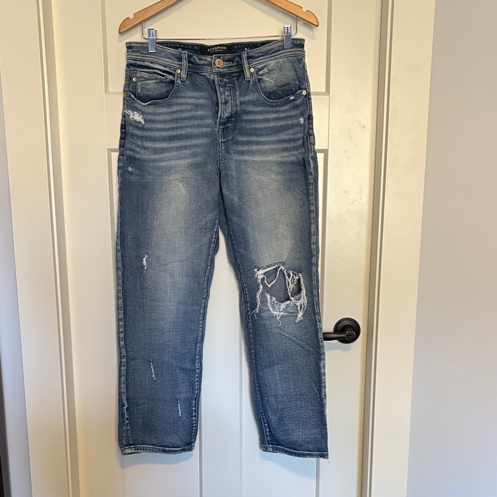 Liverpool ladies Relaxed Distressed Jeans in Blue